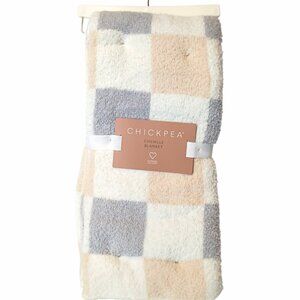 Chick Pea Gray White Cream Checkered Security Chenille Blanket 36" X 40" NEW